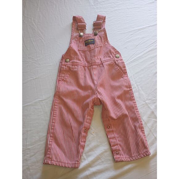 Vintage Oshkosh Red White stripped overalls Made in USA paper tag Toddler 18M